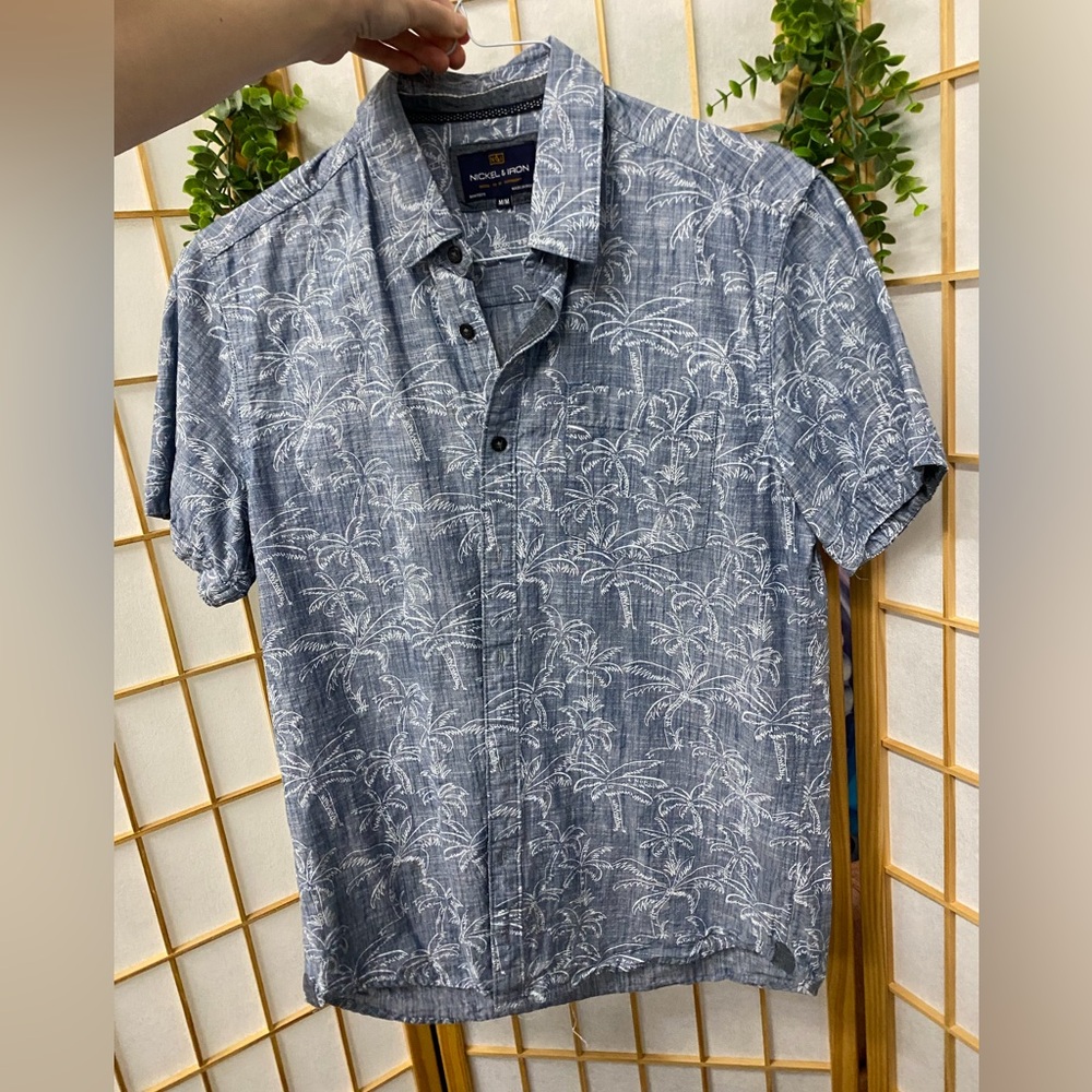 Men's Blue Palm Print Casual Shirt